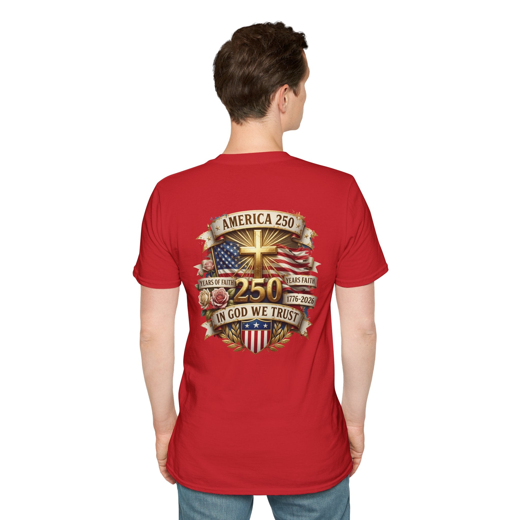His Life Apparel Christian American 250 T‑Shirt — Three Crosses Faith Graphic