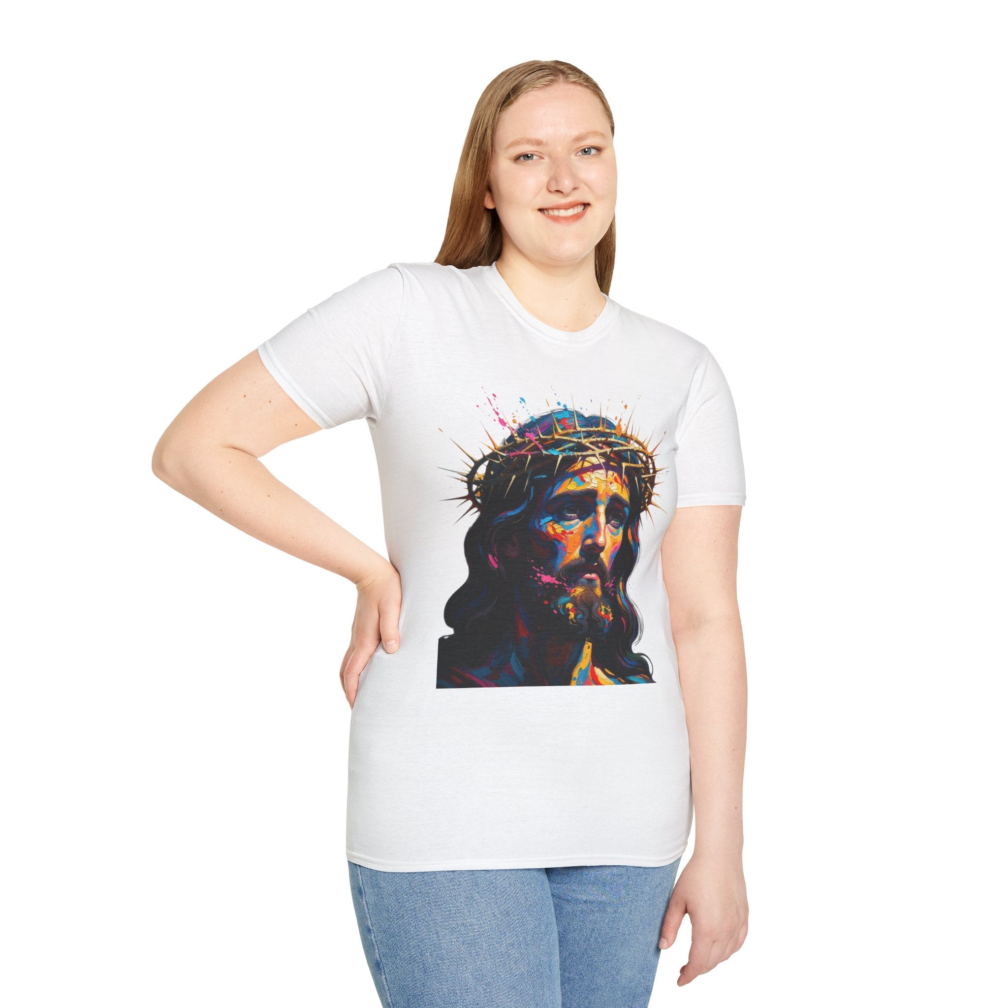 Jesus with Crown of Thorns T-Shirt | Colorful Portrait, Religious Christian Tee