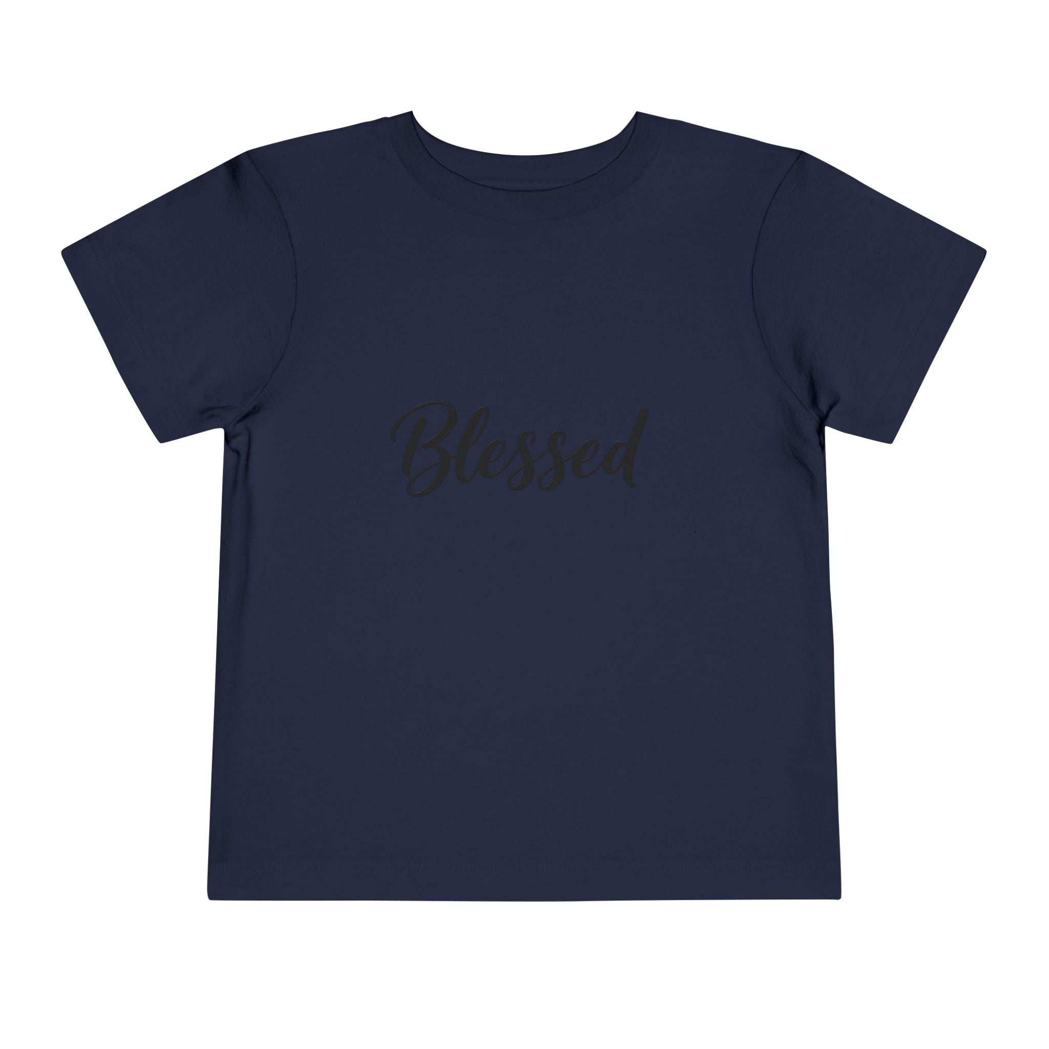 Blessed Toddler Tee — White Short Sleeve Baby Shirt with Script Text
