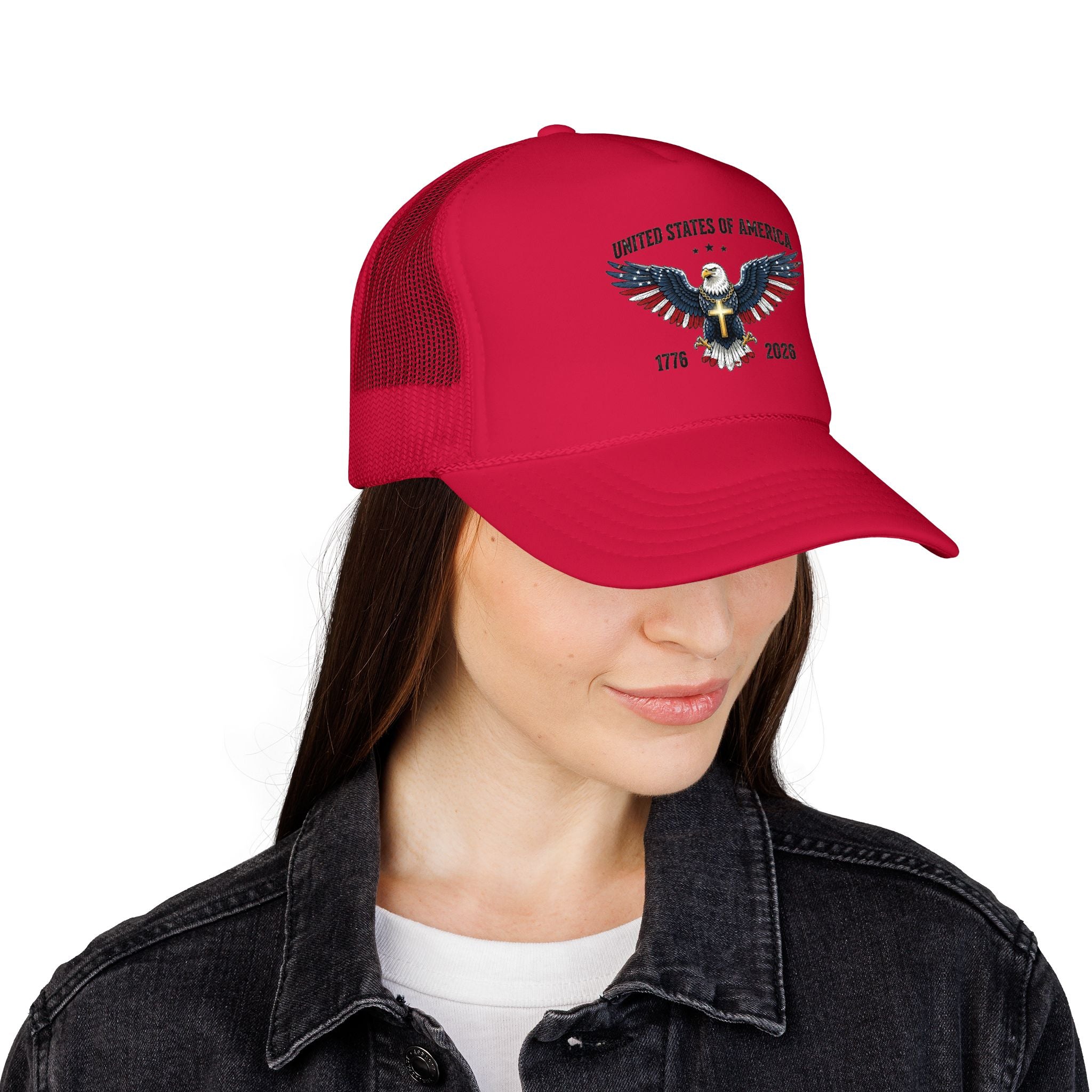 American Eagle Trucker Hat – Patriotic Cross & Flag Design