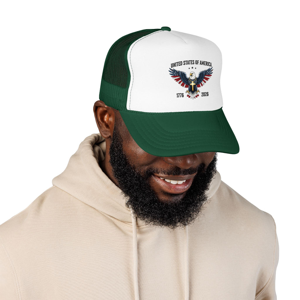 American Eagle Trucker Hat – Patriotic Cross & Flag Design