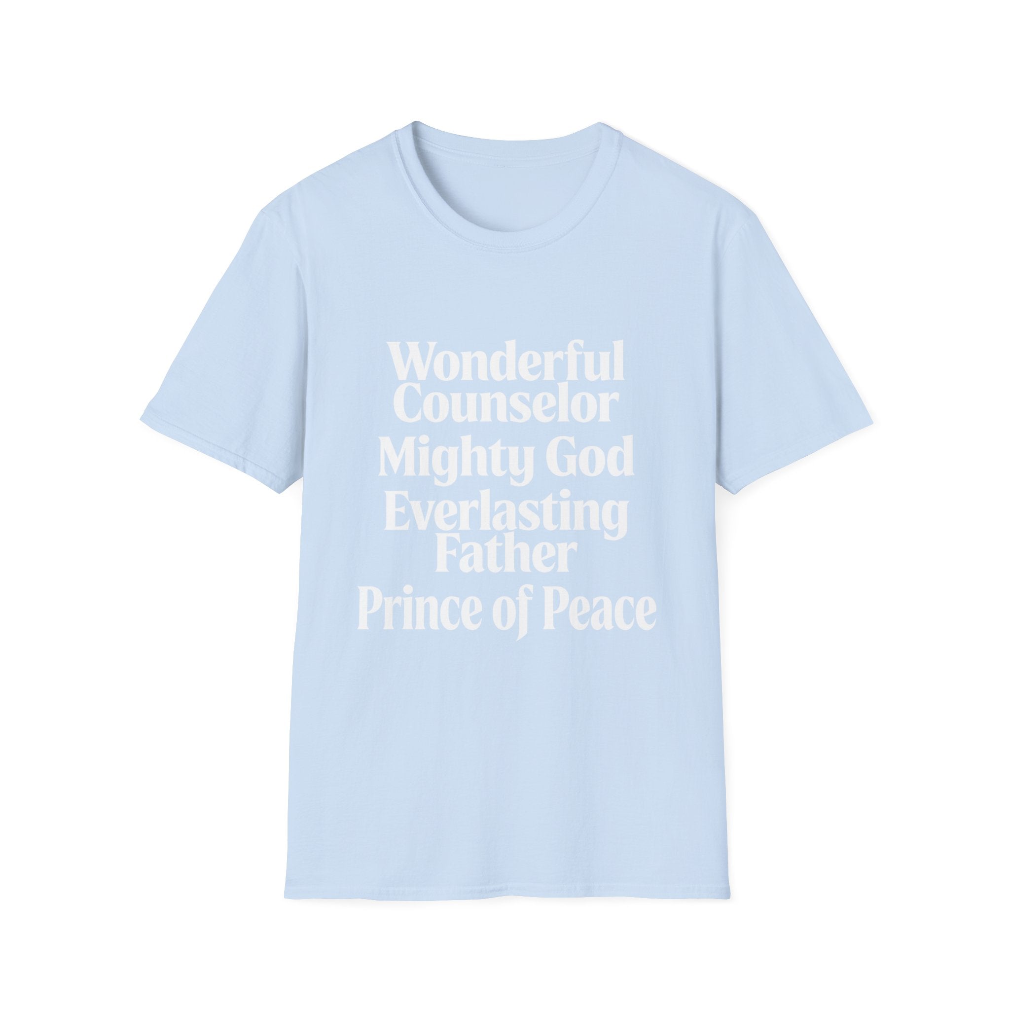 Names of Jesus from Isaiah T-Shirt — Plain Softstyle Crew Tee