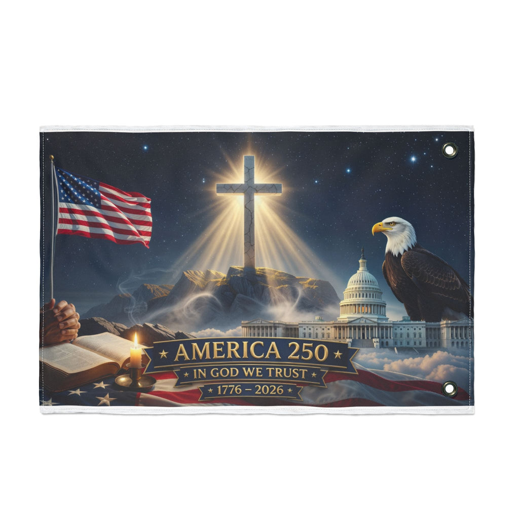 America 250 Double‑Sided Flag - "In God We Trust" 1776–2026 Patriotic Christian Banner