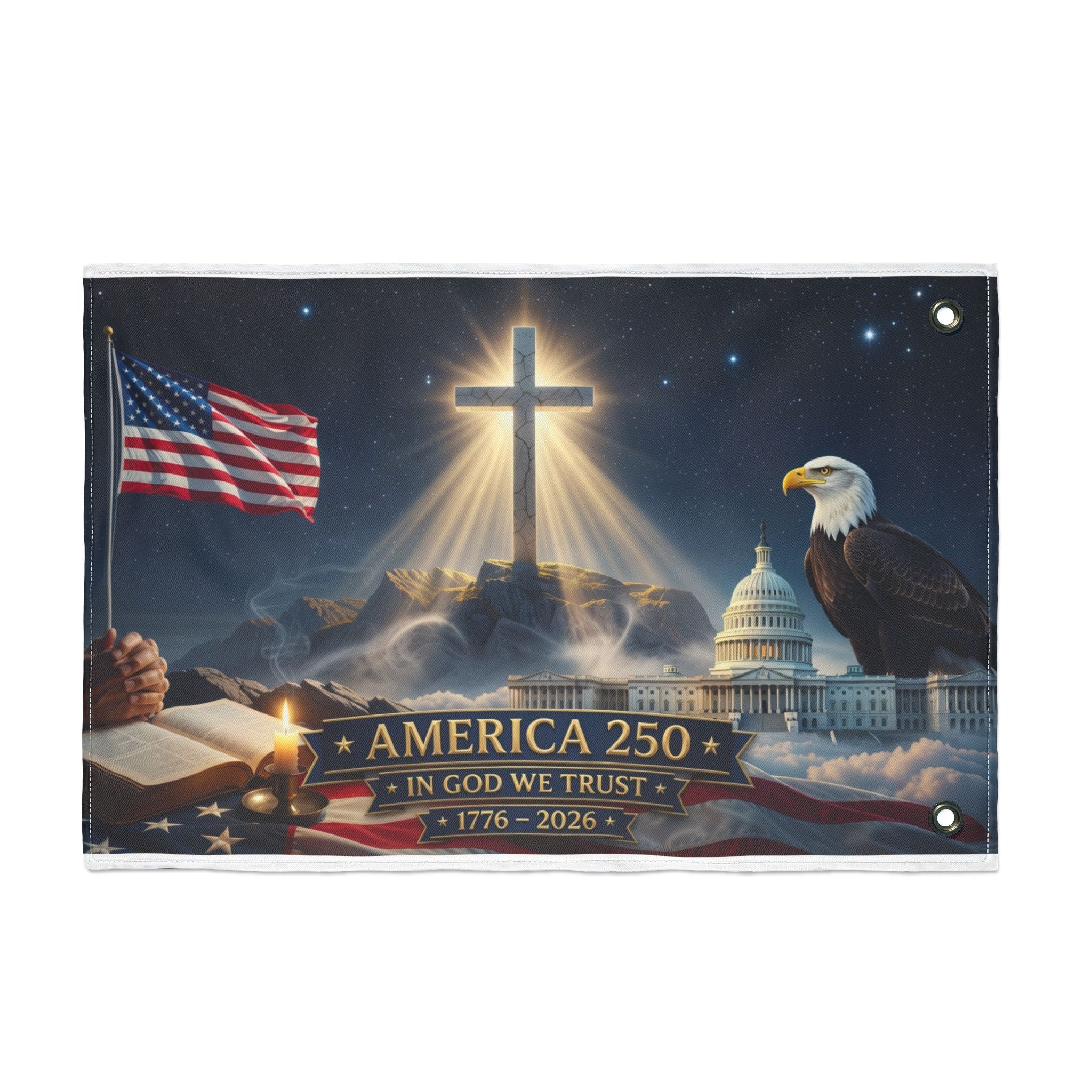 America 250 Double‑Sided Flag - "In God We Trust" 1776–2026 Patriotic Christian Banner