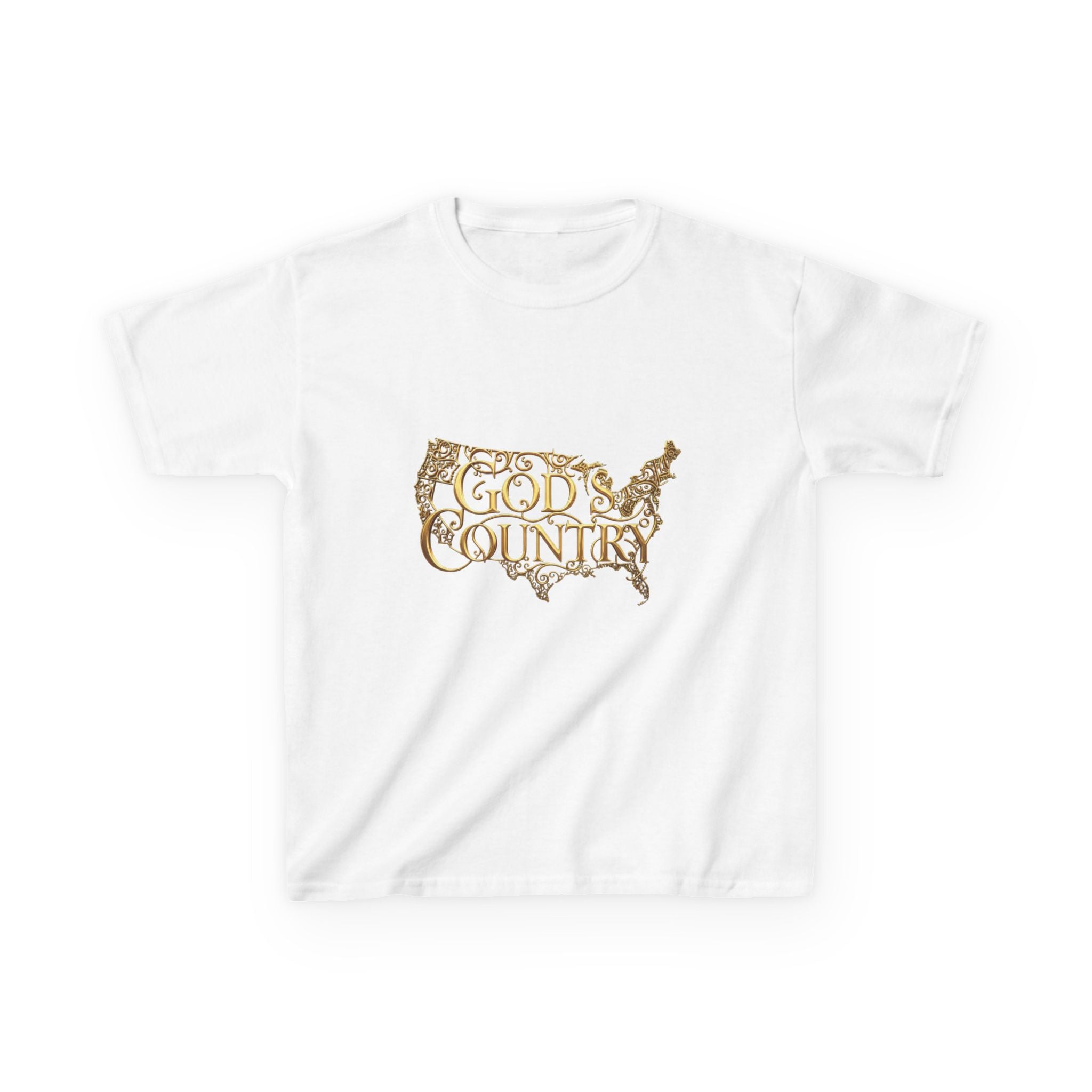 Kids T‑Shirt — "God's Country" USA Map Kids Tee (Patriotic Christian Youth Shirt)