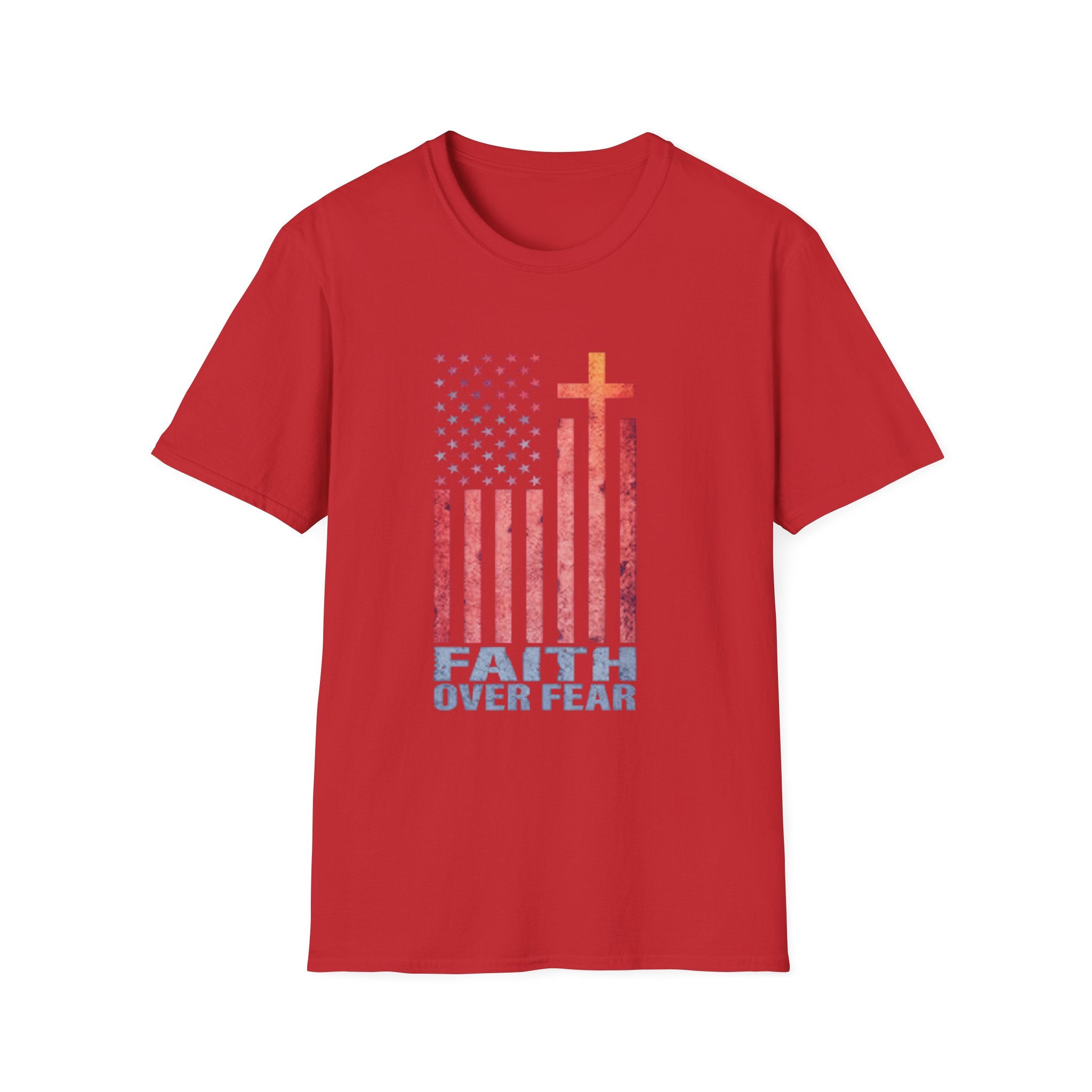 Faith Over Fear American Flag T-Shirt — Christian Cross Patriotic Tee
