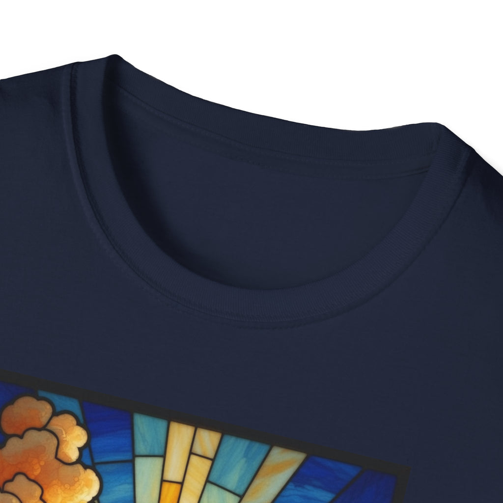 Christian Cross T-Shirt — Stained Glass Sunrise Faith Tee