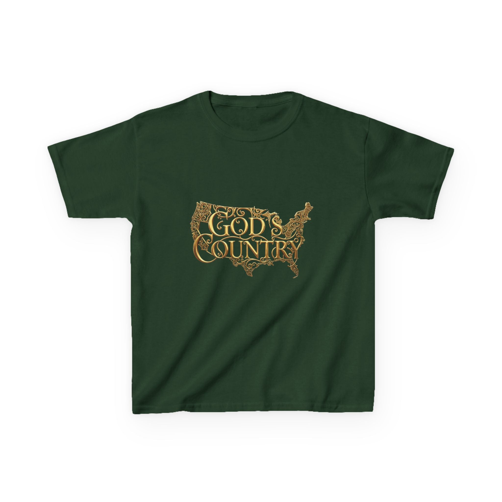 Kids T‑Shirt — "God's Country" USA Map Kids Tee (Patriotic Christian Youth Shirt)