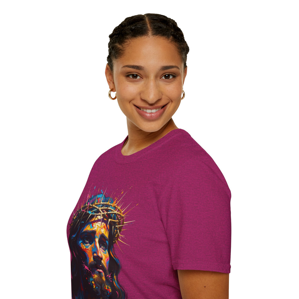 Jesus with Crown of Thorns T-Shirt | Colorful Portrait, Religious Christian Tee